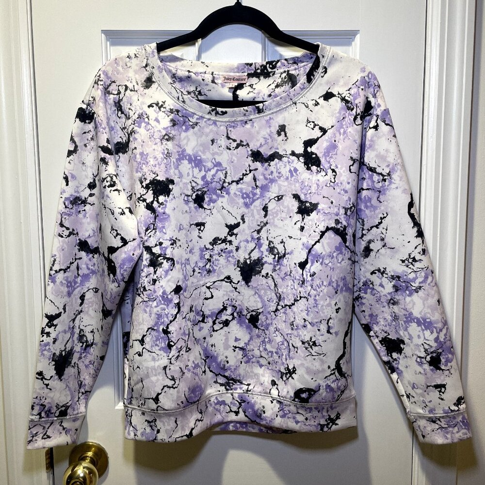 Juicy Couture XS Purple Marble Print Crewneck Sweatshirt Black White
